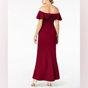 Nightway Women'S Red Ruffled Off- Shoulder Evening Gown Dress Size 12